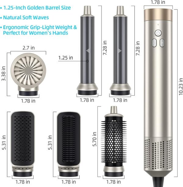 6-in-1 Hair Styler, Hair Dryer, Multi-Function Hot Air Brush Set, Ionic Blow Dryer with Interchangeable Attachments for Curling, Straightening, Volumizing, Fast Drying,Gifts for Women(Champagne Gold)