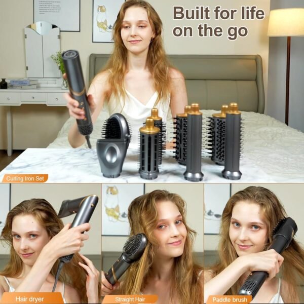 8 in 1 Hot Air Brush Hair Styler, High-Speed Hair Dryer Brush with Auto Wrap Curlers, Foldable Ionic Blow Dryer Brush for Fast Drying, Volumizing & Curling, Multi-Styling Tool (Gifts for Women)