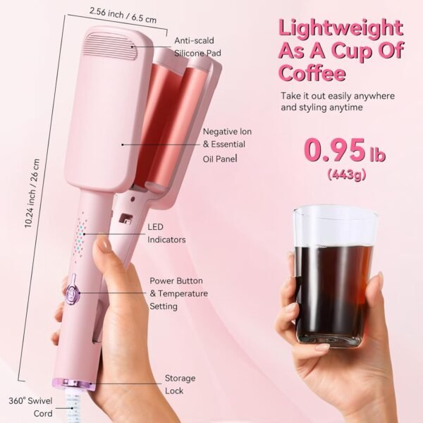 Curling Iron Hair Crimper Waver - 3 Barrel Rovy Wave Curling Iron, 1.25 Inch Ionic Beach Waves Curling Wand, Deep Waver Hair Curler Hot Tool with Ceramic for Women, Dual Voltage, Easy to Use