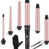 Curling Wand Set, Curling Iron Interchangeable 3 Barrel Wand Curler with Ceramic Tourmaline Professional 5 in 1 Wand Curling Iron,for Women with Curler and Waver