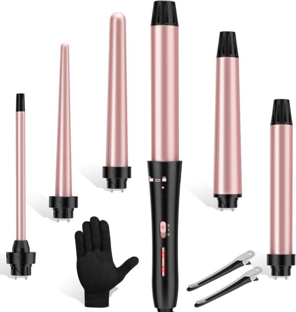 Curling Wand Set, Curling Iron Interchangeable 3 Barrel Wand Curler with Ceramic Tourmaline Professional 5 in 1 Wand Curling Iron,for Women with Curler and Waver