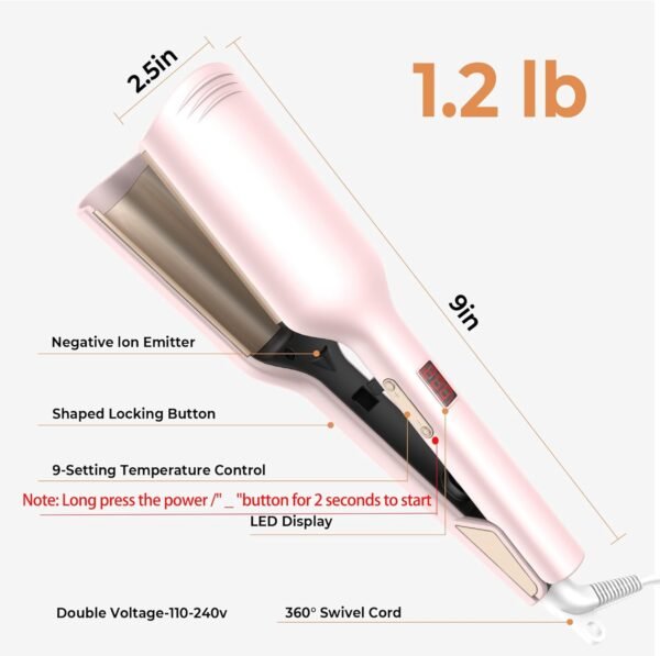Waver Hair Tool,Mini Waver Curling Iron，Curling Iron Hair Crimper Waver，Ionic Deep Waver Curling Wand with Ceramic 2 Barrel for Women，Double Voltage, Easy to Use, Pink, 1.25 Inch
