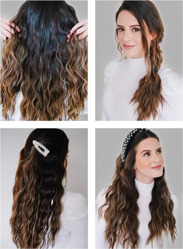 Three Barrel Curling Iron Wand with LCD Temperature Display - 1 Inch Ceramic Tourmaline Triple Barrels, Dual Voltage Crimping Tool, Best Hair Waver for Beachy/Frizz Free Waves (Pink/Black)