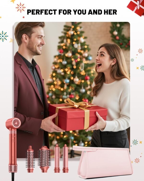 5 in 1 High-Speed Hair Dryer Brush - Hot Air Styler & Hair Styler, Fast Drying Blow Dryer Brush No Heat Damage Multi-Styler Auto Wrap Curlers for Volumizing Curl Straighten Frizz-Free