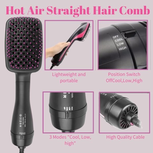 Hair Dryer Brush Blow Dryer Brush in One, 3 in 1 One Step Hair Dryer and Styler, Negative Ion Hair Straightener Hot Air Styling Tool for Straightening Drying Smoothing