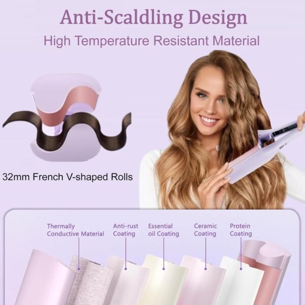 Waver Curling Iron, 4 Adjustable Temp Crimper Hair Tool with 2 Ceramic Barrels, Anti-Scald, 15S Fast Heating, 1.25 Inch Crimper Hair Iron for Wide Deep Waves