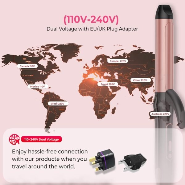 2 in 1 Curler and Straightener Travel Dual Voltage Curling Iron 1.25 Inch Normal Size Hair Curler Ceramic with EU/UK Plug Adapter for Travel Curling Wand Adjustable Temperature and Anti-Tangle
