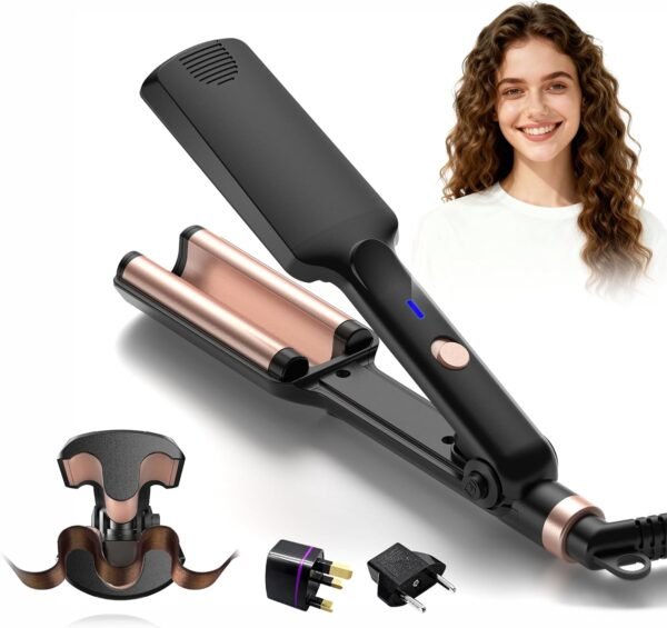 Crimper Hair Tool, Mini Hair Crimper for Women Heating up 390°F, Waver Curling Iron with Europe UK Adapter Plug, Double Voltage Crimping Iron for All Style (9.5 Inch/1.5 Inch)
