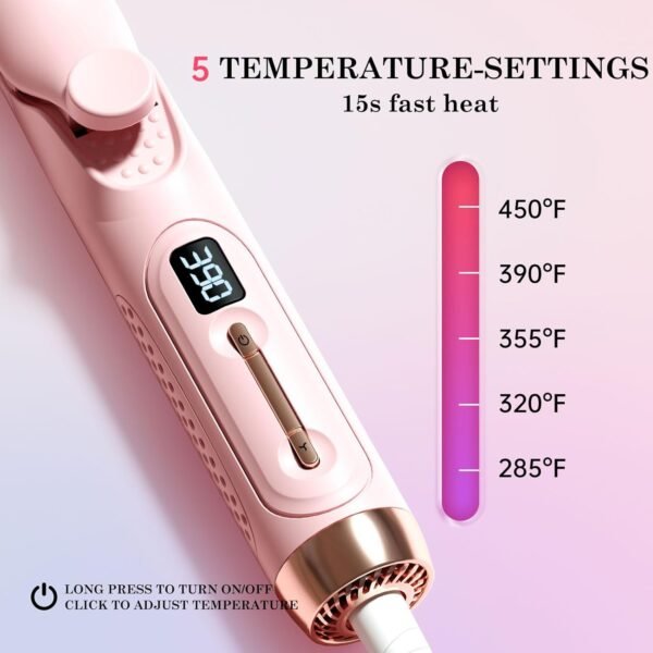 Hair Straightener Curler 2-in-1: 1.25" Flat Iron for Women - Curling Wand 360° Airflow Cooling Vents Titanium Ionic for Less Frizz - 5 Temps & Auto Off Dual Voltage (Pink)