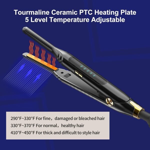 Pencil Flat Iron 3/10'' Small Flat Irons for Short Hair,Pixie Cut & Bangs,Hair Straightener for Edge with LED Display,Travel Mini Hair Straightener with Dual Voltage,Auto Shut Off（Black）