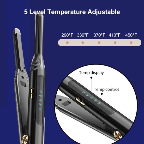 Pencil Flat Iron 3/10'' Small Flat Irons for Short Hair,Pixie Cut & Bangs,Hair Straightener for Edge with LED Display,Travel Mini Hair Straightener with Dual Voltage,Auto Shut Off（Black）
