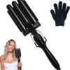 Hair Waver 1.25" - 3 Barrel Curling Iron 1 1/4 Inch, Ceramic Barrel Waver for Thick, Thin, Long, or Short Hair - 1.25", Black with Glove