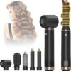 5 in 1 Hair Styler & Hot Air Brush - Air Curling Wrap with Low-Speed Negative Ion Technology, Hair Dryer Brush for Drying, Curling, Straightening & Styling, Hair Styling Tools at Home (Black)
