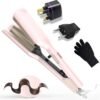Waver Hair Tool,Mini Waver Curling Iron，Curling Iron Hair Crimper Waver，Ionic Deep Waver Curling Wand with Ceramic 2 Barrel for Women，Double Voltage, Easy to Use, Pink, 1.25 Inch