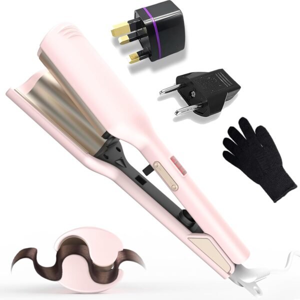 Waver Hair Tool,Mini Waver Curling Iron，Curling Iron Hair Crimper Waver，Ionic Deep Waver Curling Wand with Ceramic 2 Barrel for Women，Double Voltage, Easy to Use, Pink, 1.25 Inch