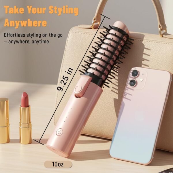 Cordless Curling Iron Brush, 3-in-1 Travel Hair Curler Straightener Brush, 7000mAh Rechargeable Mini Curling Iron Tool, 4 Temperatures/Fast Heating/Anti-Scald/Anti-Frizz Hot Rollers