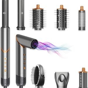 8 in 1 Hot Air Brush Hair Styler, High-Speed Hair Dryer Brush with Auto Wrap Curlers, Foldable Ionic Blow Dryer Brush for Fast Drying, Volumizing & Curling, Multi-Styling Tool (Gifts for Women)