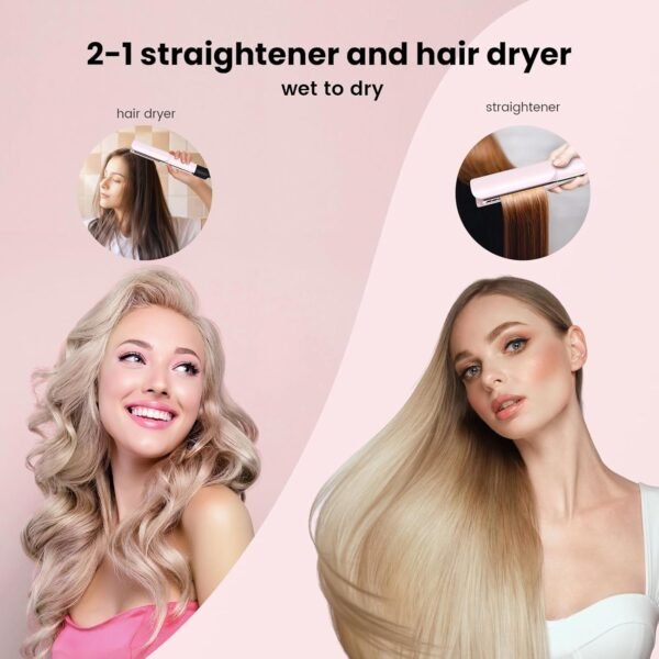 2-in-1 Hair Straightener and Blow Dryer, Professional Hair Styling Tool, Pink