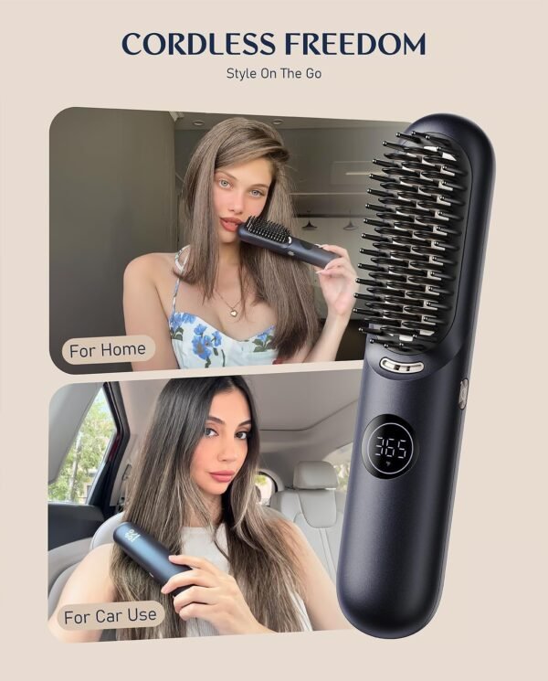 10 APEX Portable Hair Straightener Brush, Cordless Straightening Comb with 113% Larger Heating Area, LED Display & Ceramic Coating, Ionic Technology & Safe Mode - Midnight