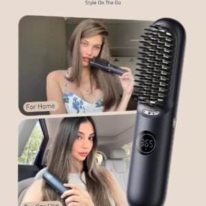 10 APEX Portable Hair Straightener Brush, Cordless Straightening Comb with 113% Larger Heating Area, LED Display & Ceramic Coating, Ionic Technology & Safe Mode - Midnight