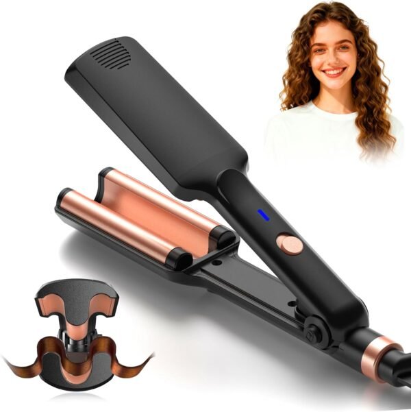 Crimper Hair Tool, Mini Hair Crimper for Women Heating up 390°F, Waver Curling Iron with Europe UK Adapter Plug, Double Voltage Crimping Iron for All Style (9.5 Inch/1.5 Inch)