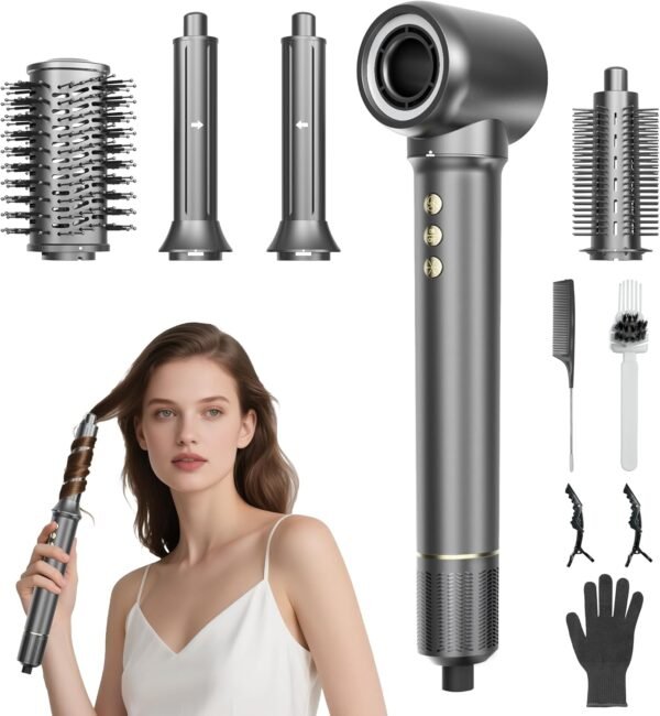5 in 1 Hair Styler&Hair Dryer Brush,High-Speed Frizz-Free Blow Dryer,Ionic Fast Drying Hot Air Brush Air Styler Wrap, Auto Wrap Curler, Multi Styler Tools-Curl,Volumize, Straighten,Ideal Gift