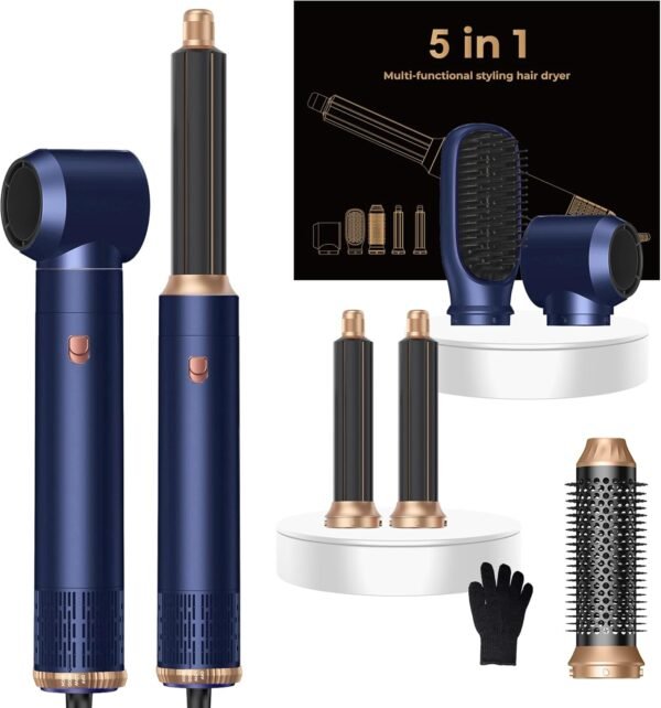 5 in 1 Hair Dryer Brush Set,Professional Negative Ionic Hot Air Styler, Air Curling Wrap Styler,Detachable Blow Dryer Brush With Auto Wrap Curlers,Hair Styling Tools For Straight/Curl/Drying/Smoothing