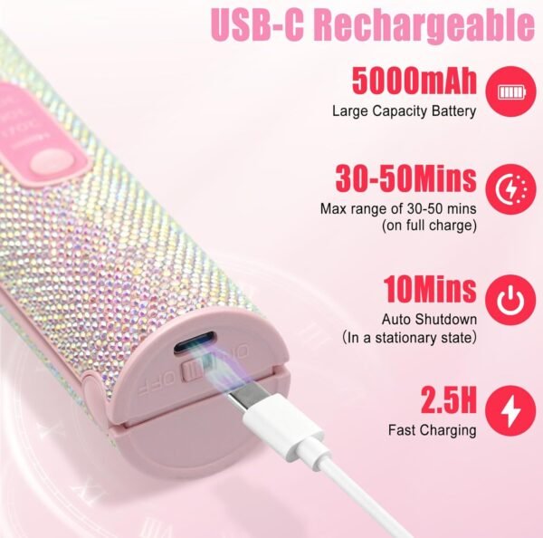 2-in-1 Cordless Hair Straightener Curler, 2S Rapid Preheating Titanium Flat Iron, 5000mAh USB-C Rechargeable Mini Travel Styling Tool, LCD 3 Temp Settings for Women (Pink, FCC-Certified)