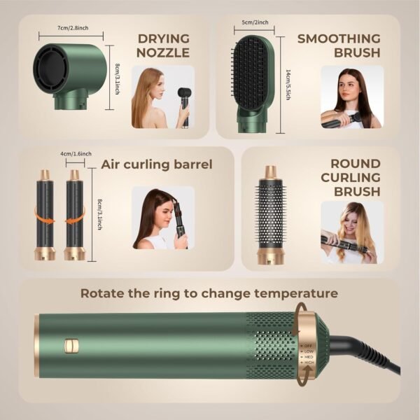 5 in 1 Blow Dryer Brush, Negative Ion Hair Dryer Brush Set Upgrade Hot Air Brush Air Styler Curling Wrap Air Curler, Curling Iron Hair Styling Tools As A Gift for Straight/Curl/Drying/Smoothing