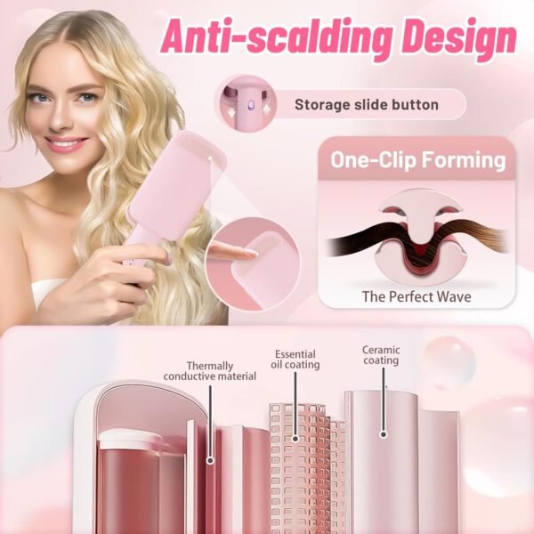 Deep Beach Waver & Curling Iron, Ionic Waver Hair Curler Tool, Ceramic 3 Barrel Curler Wand for Short Hair Women (Pink)