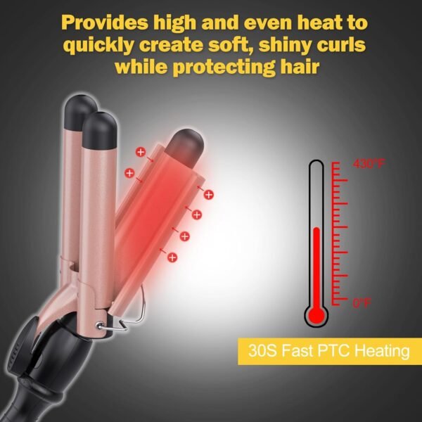 Crimper Hair Tool, 15 Variable Temperature with LCD Display Hair Crimper, Waver Hair Tool,3 Barrel Curling Iron, hairCrimper for Women,Long-Lasting Natural Tight Waves