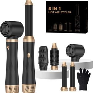 Hair Dryer Brush 5 in 1, Blow Dryer Brush Set with Air Curler Wrap Hair Styler, Negative Ionic Blow Dry Brush, Detachable Hair Tool for Curling, Volumizer,Straightener,Drying