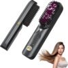 Cordless Hair Straightener Brush - Portable Hair Straightening Brush for Travel - 300M Negative Ions for Frizz-Free Shine, Touch Up On-The-Go, Fast Heating, Gift for Women, 10,000mAh, Powder Pink