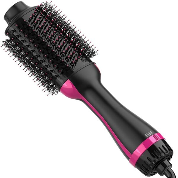 Hair Dryer Brush, 4 in 1 One Step Hair Dryer and Styler Volumizer, Professional Hot Air Brush with Negative Ion Anti-frizz Blowout for Drying, Straightening, Salon, Black Pink