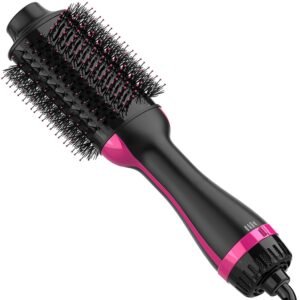 Hair Dryer Brush, 4 in 1 One Step Hair Dryer and Styler Volumizer, Professional Hot Air Brush with Negative Ion Anti-frizz Blowout for Drying, Straightening, Salon, Black Pink