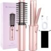 Cordless Curling Iron Brush, 3-in-1 Travel Hair Curler Straightener Brush, 7000mAh Rechargeable Mini Curling Iron Tool, 4 Temperatures/Fast Heating/Anti-Scald/Anti-Frizz Hot Rollers