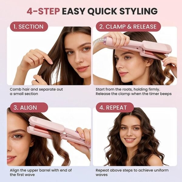 Curling Iron Hair Crimper Waver - 3 Barrel Rovy Wave Curling Iron, 1.25 Inch Ionic Beach Waves Curling Wand, Deep Waver Hair Curler Hot Tool with Ceramic for Women, Dual Voltage, Easy to Use