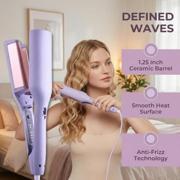 Waver Curling Iron Hair Crimper, 1.25 Inch Ionic Wavy Hair Curler with Ceramic 2 Barrel, Fast Heating Crimper Hair Iron for Wide Deep Waves for Short Long Hair