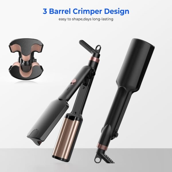 Crimper Hair Tool, Mini Hair Crimper for Women Heating up 390°F, Waver Curling Iron with Negative Ions, Double Voltage Crimping Iron for All Style (9.5 Inch/1.5 Inch)