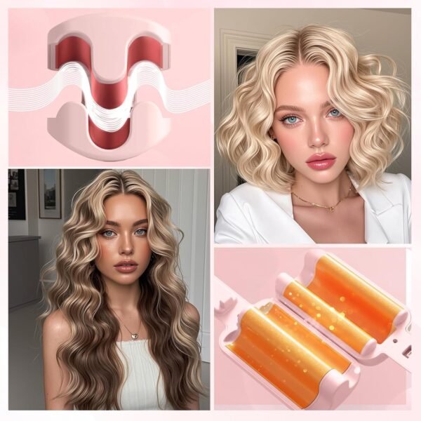 Curling Iron Hair Crimper Waver - 3 Barrel Rovy Wave Curling Iron, 1.25 Inch Ionic Beach Waves Curling Wand, Deep Waver Hair Curler Hot Tool with Ceramic for Women, Dual Voltage, Easy to Use