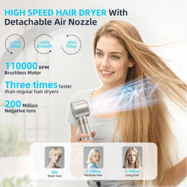 6-in-1 Hair Styler, Hair Dryer, Multi-Function Hot Air Brush Set, Ionic Blow Dryer with Interchangeable Attachments for Curling, Straightening, Volumizing, Fast Drying,Gifts for Women(Champagne Gold)