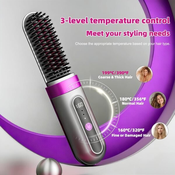 Hair Straightener Brush - Portable, Fast-Heating Styling Tool with Protective Dust Cover - 3 Temperature Settings, 300 Million Negative Ions for Frizz-Free Styling On-The-Go & Travel