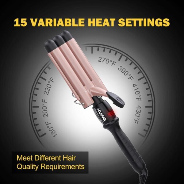 Crimper Hair Tool, 15 Variable Temperature with LCD Display Hair Crimper, Waver Hair Tool,3 Barrel Curling Iron, hairCrimper for Women,Long-Lasting Natural Tight Waves