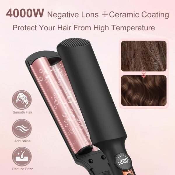 Waver Curling Iron Hair Crimper 3/4 Inch, Ionic Deep Waver Hair Curler Tool, 5 Temp Dual Barrel Mini Portable Curling Wand, Dual Voltage, Anti-Scalding Fast Heating for Short and Long Hair