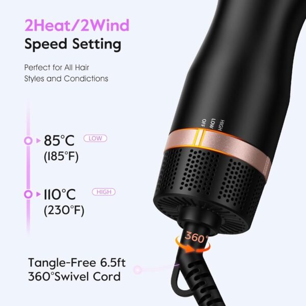 Mini Travel Dual Voltage Hair Dryer Brush,1000 Watts Hot Air Brush with European Plug, Ionic Hair Dryer and Styler for Women, Oval Barrel 2 Heat & 2 Speed Settings for International Travel