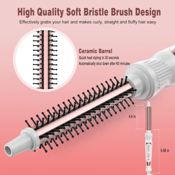 Heated Round Brush, Ceramic Tourmaline Ion 1/2 inch Curling Iron, Hot for Fluffy Thermal Brush Curling Wand, Suitable for All Hair Types Tool (White, 0.5 inch)