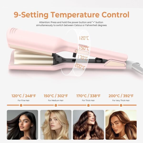 MINI Curling Iron Hair Crimper Waver, Beach Waves Curling Wand, Waver Hair Tool, Double Voltage, Easy to Use, Pink, 1.25 Inch