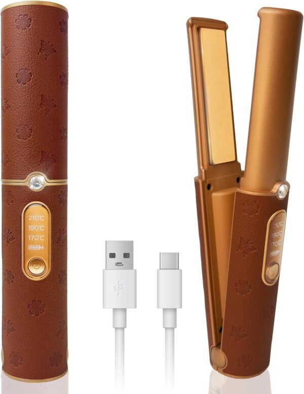 2-in-1 Cordless Hair Straightener Curler, 2S Rapid Preheating Titanium Flat Iron, 5000mAh USB-C Rechargeable Mini Travel Styling Tool, LCD 3 Temp Settings for Women (Urban OL)
