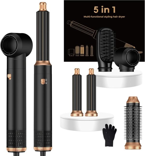 5 in 1 Hair Dryer Brush Set,Professional Negative Ionic Hot Air Styler, Air Curling Wrap Styler,Detachable Blow Dryer Brush With Auto Wrap Curlers,Hair Styling Tools For Straight/Curl/Drying/Smoothing