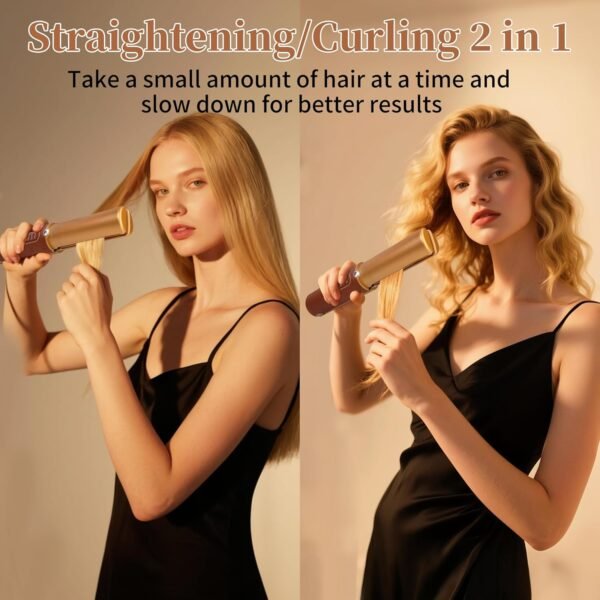 2-in-1 Cordless Hair Straightener Curler, 2S Rapid Preheating Titanium Flat Iron, 5000mAh USB-C Rechargeable Mini Travel Styling Tool, LCD 3 Temp Settings for Women (Urban OL)